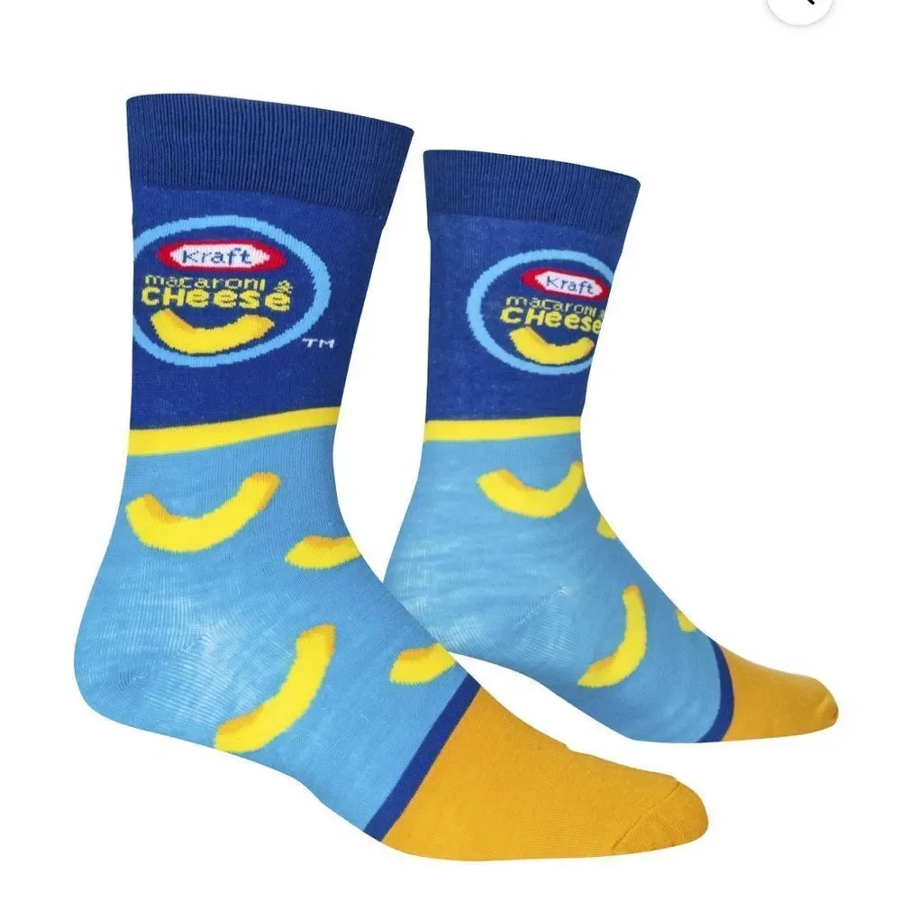 Crazy‎ Sock Mac & Cheese Novelty Print Crew One Pair Men's Shoe 6-12 Blue NEW